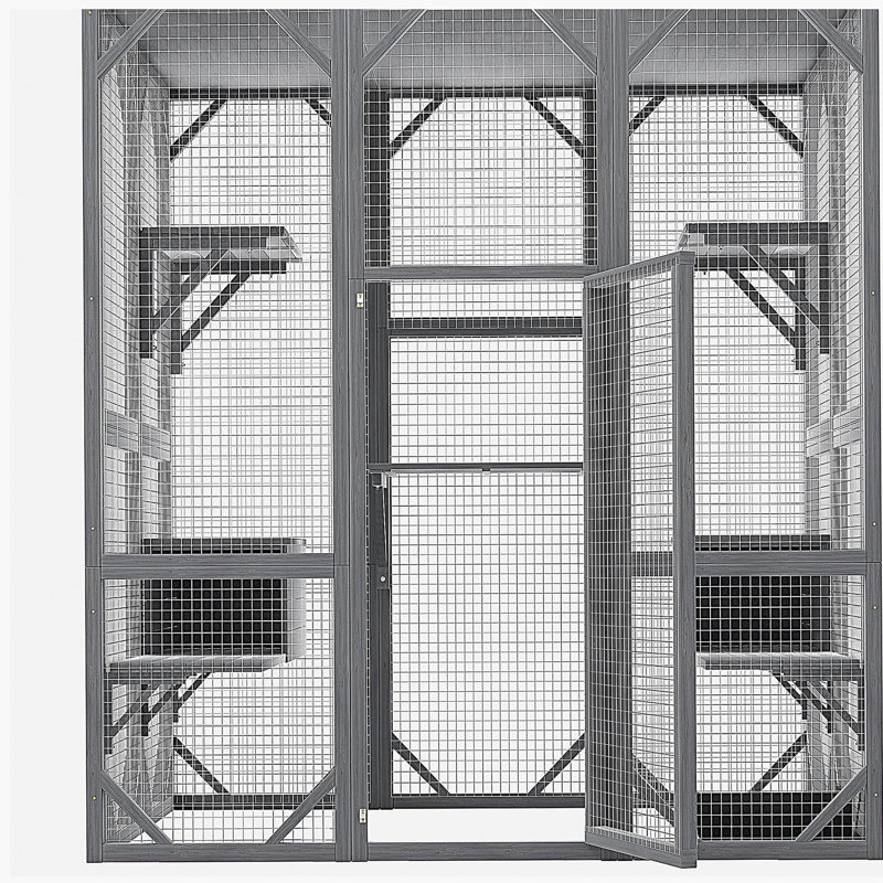 Enceinte d'extérieur pour chat, grande maisonnette pour chat 71 po avec toit imperméable, cage pour chat à 3 niveaux avec plateforme pour patio, cour et niven