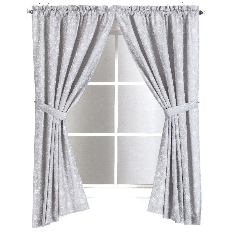 Ensemble de 2 rideaux à poches brodées, Gris, L 28 po x L 30 po