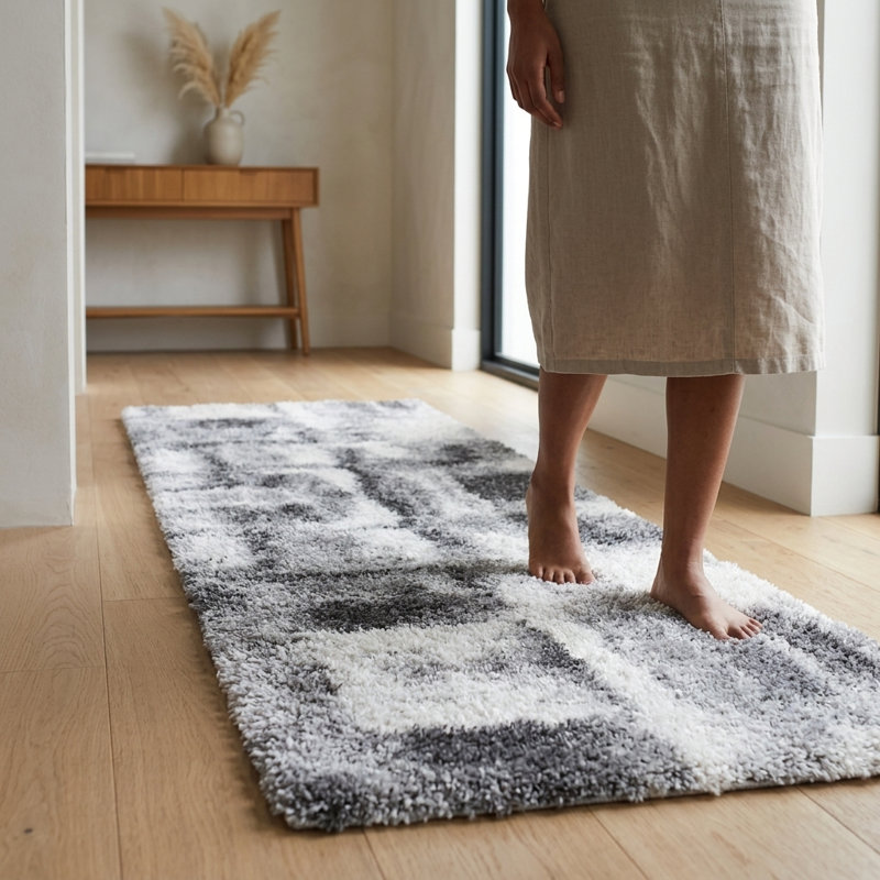 Alban Abstract Shag Charcoal Area Rug, Runner 2'6" x 8'