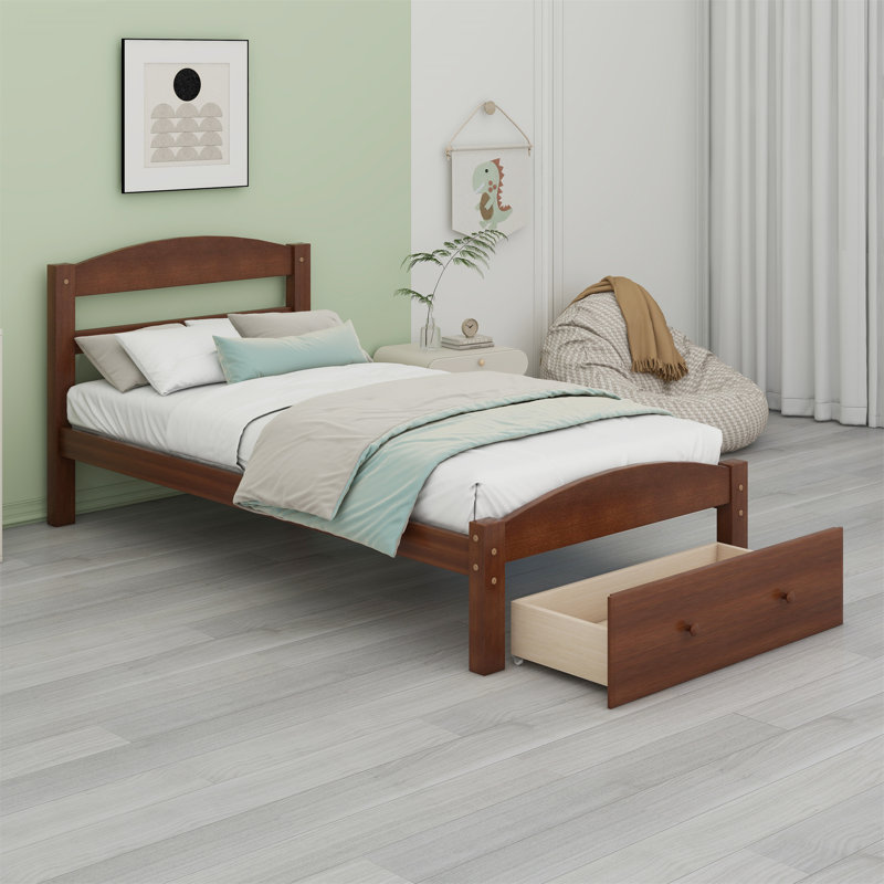 Platform Bed Frame With Storage Drawer, Walnut