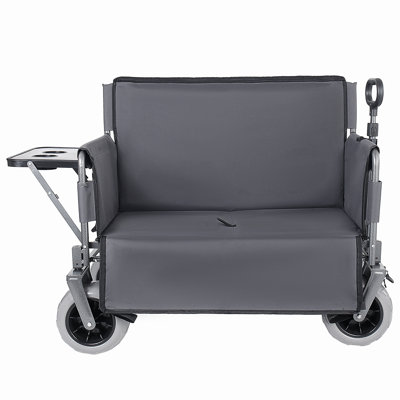 Folding Wagon With Rear Folding Table & Cup Holders, 500Lbs Seat Capacity Outdoor Cart