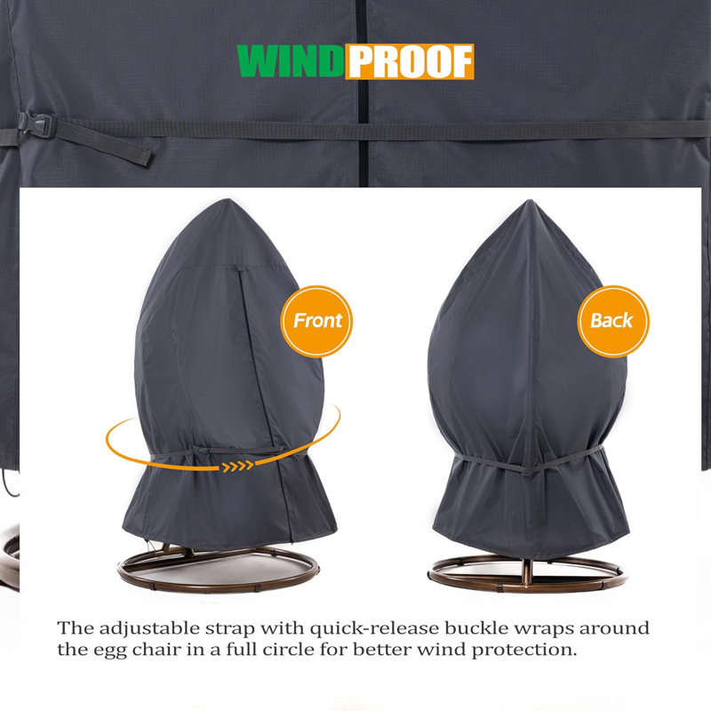Waterproof Outdoor Patio Egg Chair Cover: Latest Rip-Stop Fabric, 3-Year Warranty - 70'' H X 45'' W X 45'' D, Gray