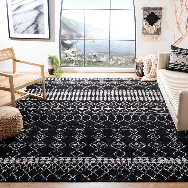 Tapis noir à motif géométrique Cobos, Rectangle 6 pi x 9 pi