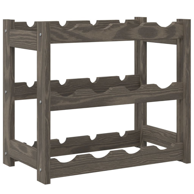 12 Bottle Solid Wood Tabletop Wine Bottle Rack in, Grey