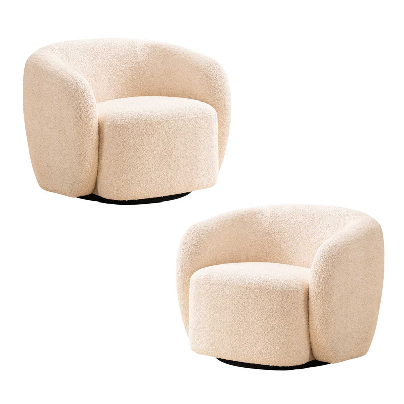 Coheman Upholstered Swivel Accent Chairs, Boucle Swivel Barrel Chair, Arm Chairs for Small Space, Light Beige