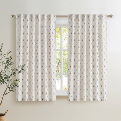 Curtains for Bedroom Natural Linen Blend (250GSM), Diamond Pattern Privacy Window Treatments Light Filtering Drapes Pocket & Back Tab for Living Room, 2 Panels