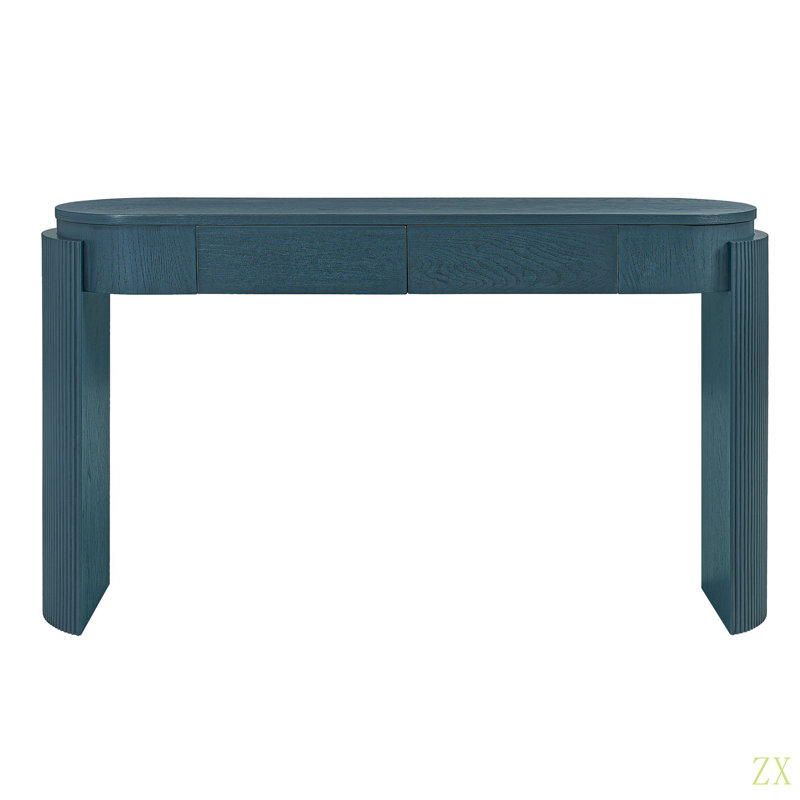 Entryway Table With  Grain Finish, Console Table With Fluted Design, Oval Top And 2 Drawers For Entryway And Living Room