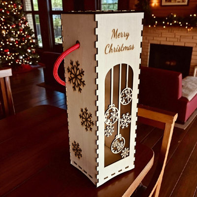 Christmas Wooden Wine Box - Natural