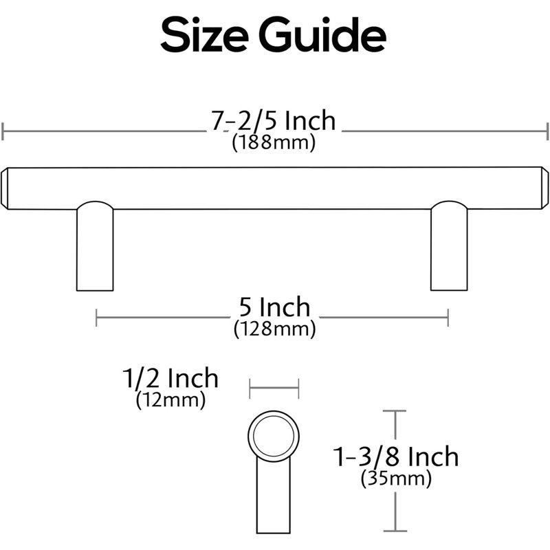 10 Pack Cabinet Pulls, Hole Centre Knurled T Bar Handles For Kitchen Drawers And Cabinets, Durable Solid Metal Construction With Mounting Hardware Included