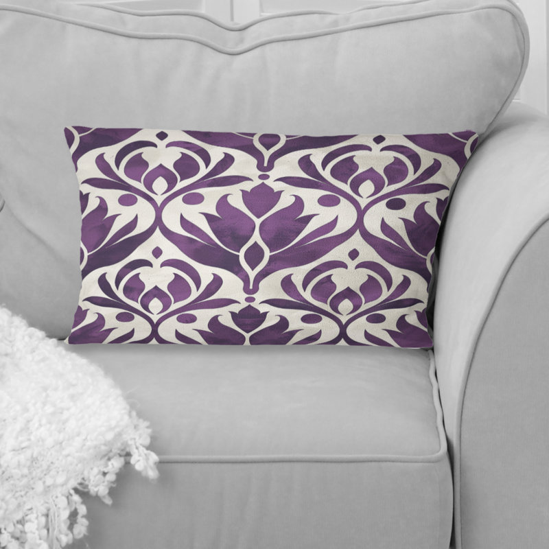 Coussin lombaire mauve et damassé Elegance