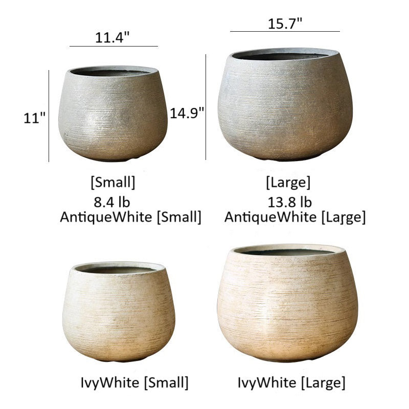 Pot à fleurs en ciment Rustic Globe, Blanc antique, H 11 po x l 11,4 po x P 11,4 po