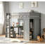 Lit mezzanine double en bois avec garde-robe, bureau à 2 tiroirs et armoire, conception compacte et peu encombrante