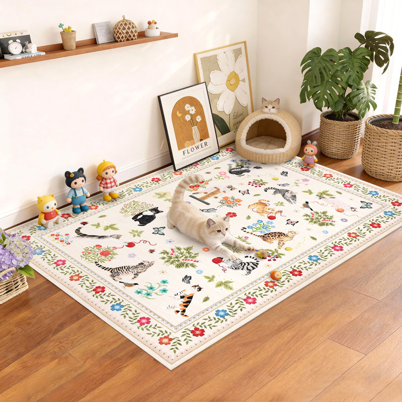 Area Rugs Modern Non-Slip Washable Rug Mark Resistant,Floral Farmhouse Carpet,Non-Shedding for Living Room Bedroom, Beige