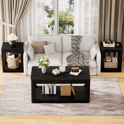 Modern 3-Piece Living Room Set, Coffee Table & Side Table Set With Rounded Edges