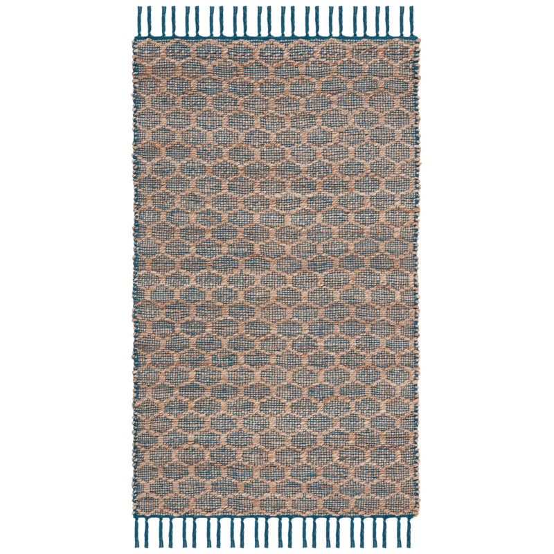 Tapis bleu marine / brun clair en coton tissé à la main Lanston, Rectangle 3 pi x 5 pi