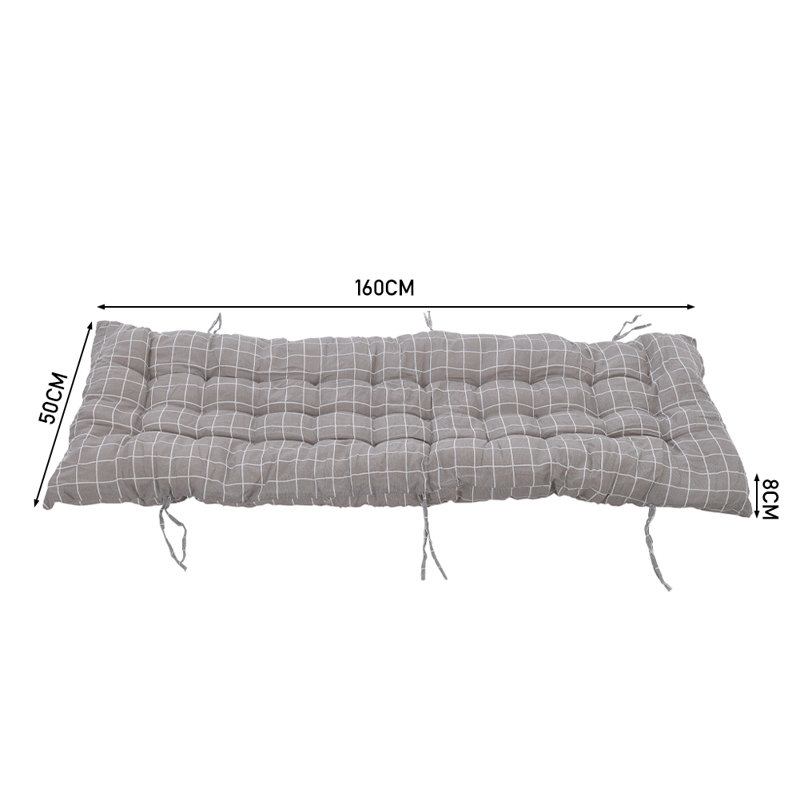 Gray Plaid Beach Lounger Cushion, 160cm W x 50cm D