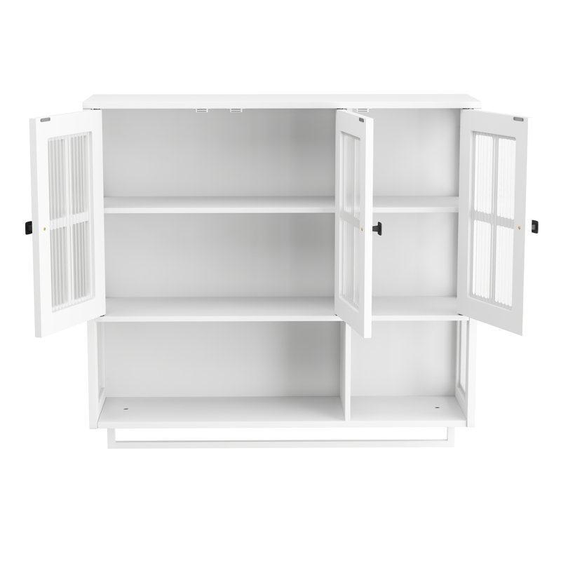 Armoire murale à 3 portes, porte en verre blanc, porte-serviettes, style moderne, verre trempé et esthétique, tablettes amovibles