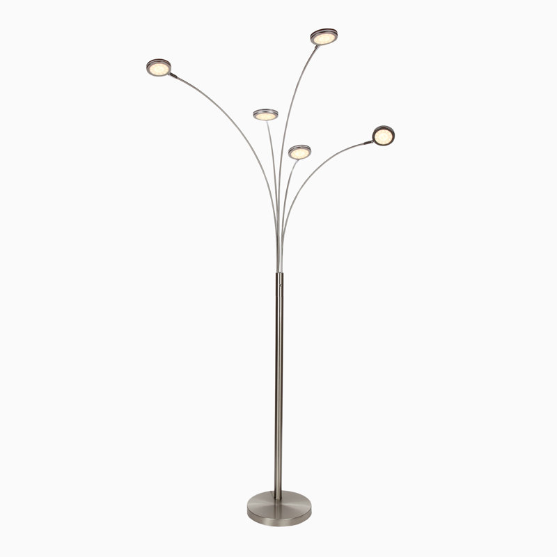 Orion 74 in. Industrial 5-Light LED Floor Lamp with Adjustable Swing Arm Heads, Nickel