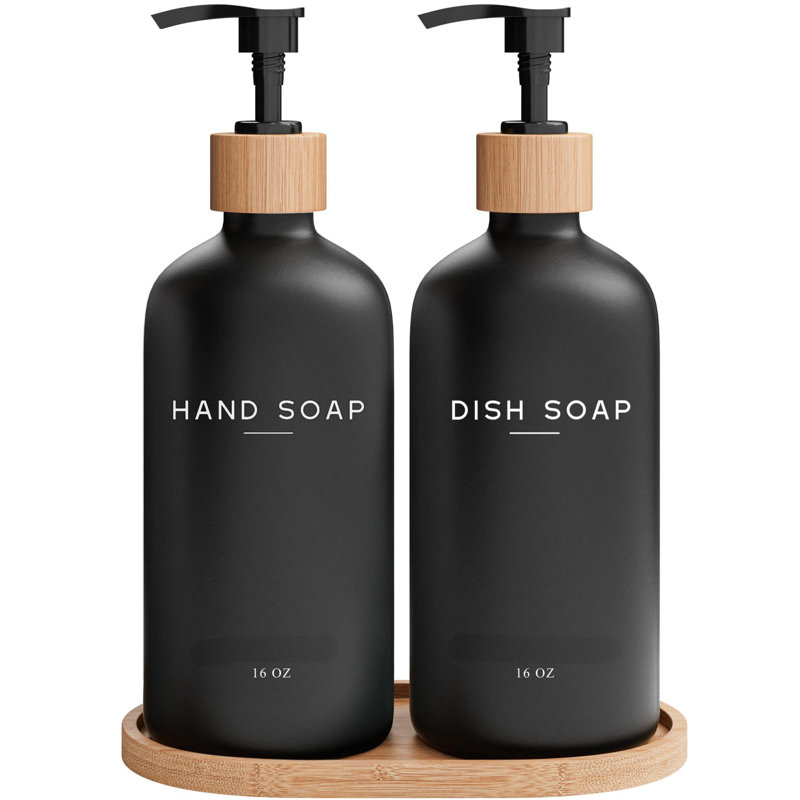 Ensemble de distributeur de savon à mains et à vaisselle en verre noir de Brighter Barns