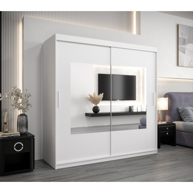 Attalie 2 Door Manufactured Wood Wardrobe, White Matt