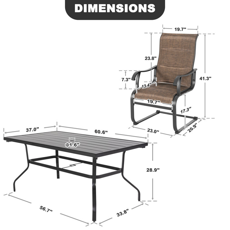 Ensemble repas d'extérieur rectangulaire L 60,63 po pour 6 personnes Barrucco, Brown