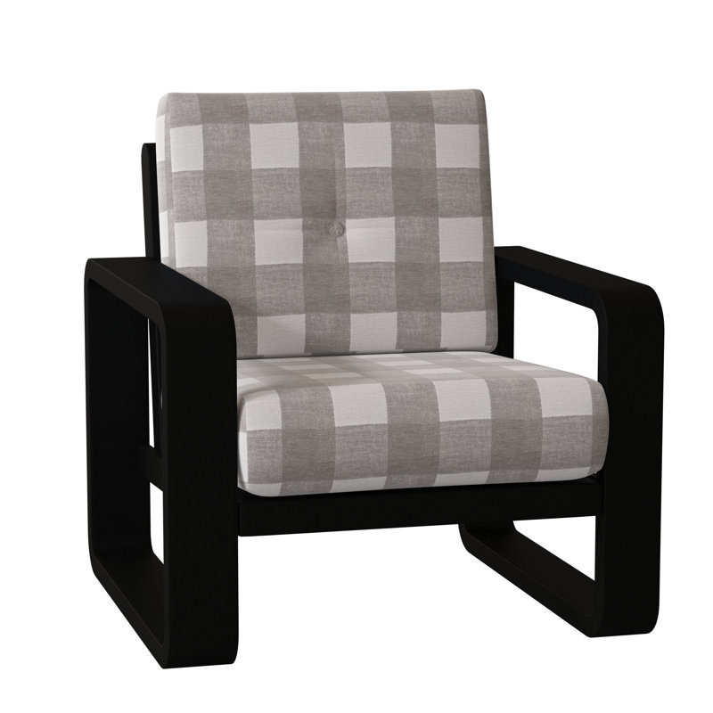 Vale Aluminum Outdoor Lounge Chair, Prescott Dove Check Sunbrella®, Textured Black