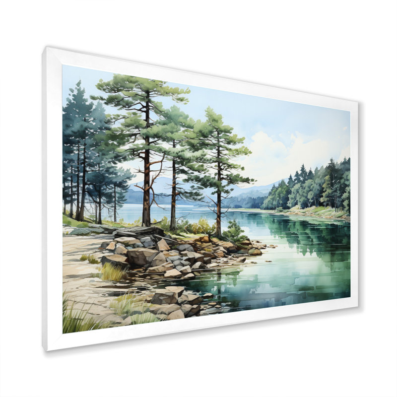 Pine Tree Reflections II - Reproduction d'art mural pin, Cadre photo blanc, H 16 po x l 32 po x P 1 po