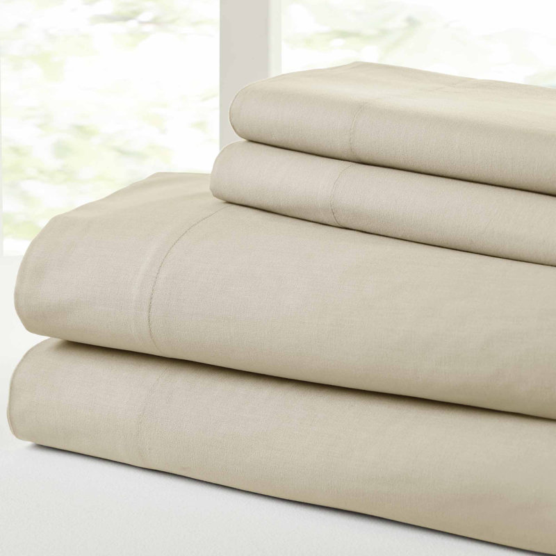 Vintage 144 Thread Count 100% Cotton Sheet Set, Queen Sheet Set + Fitted Sheet + 2 Pillowcases, Sand/Lt. Taupe