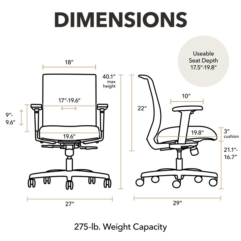 Convergence Mesh Ergonomic Task Chair, Fabric, Black