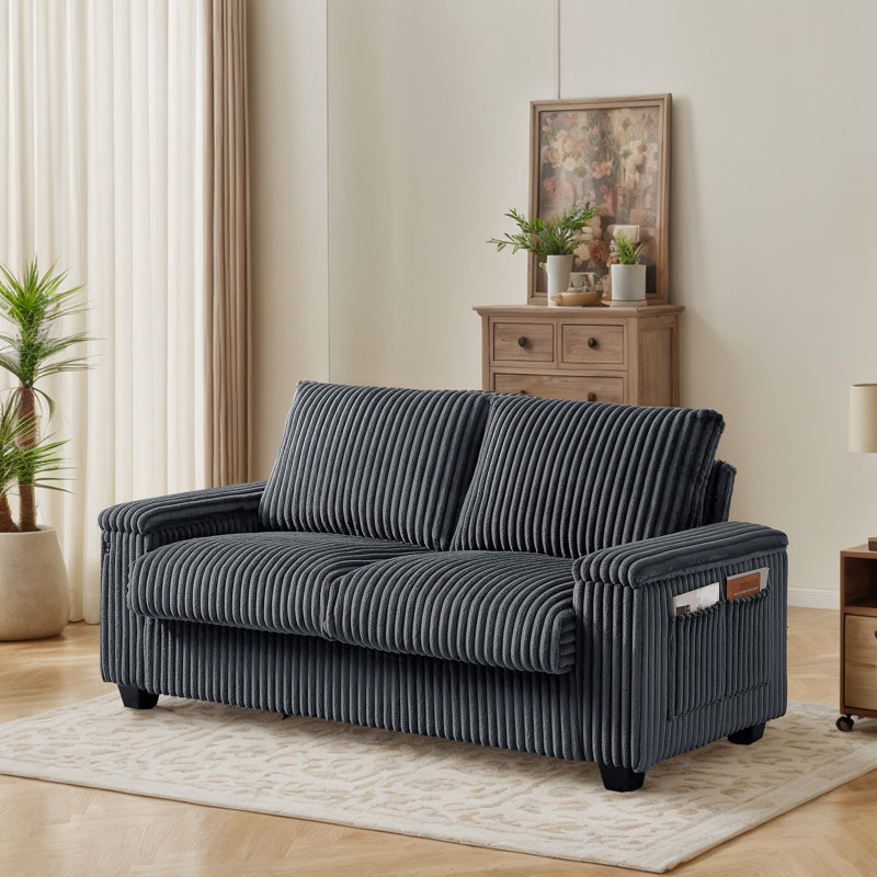 71" Plush Corduroy  Loveseat Small Sofa Without  ottoman