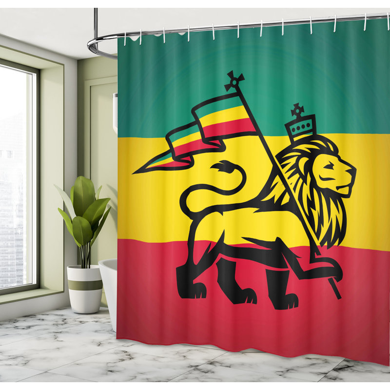 Ensemble de rideau de douche et crochets rasta, H 84 po x l 69 po