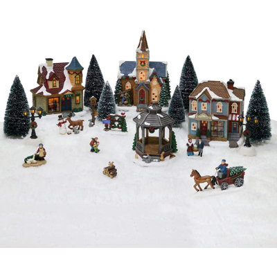 20 pc Christmas Village Set - LED Lights - Battery Operated - Hand-Painted Resin Polyresin
