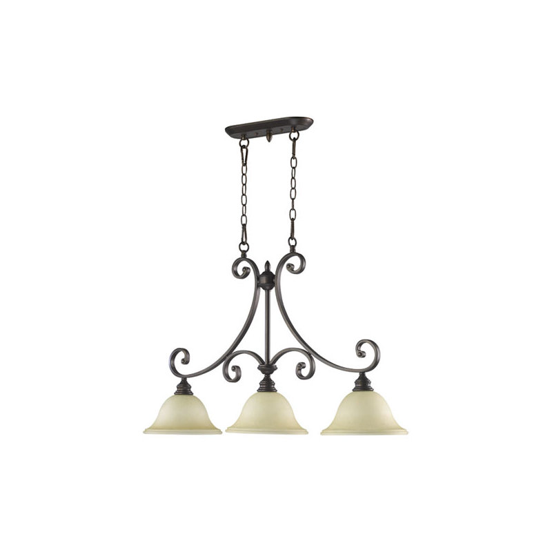 Luminaire suspendu linéaire à 3 lumières pour îlot de cuisine Cambron, Bronze huilé, H 23,5 po x l 36 po x P 10 po