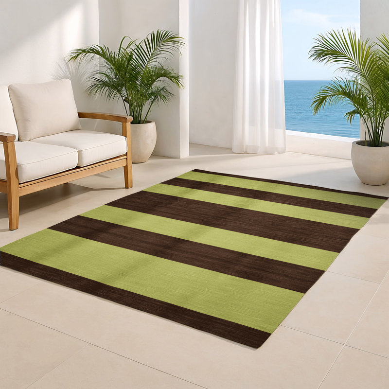 Tapis intérieur / extérieur vert HorizontalStripes, Rectangulaire 2 pi x 3 pi