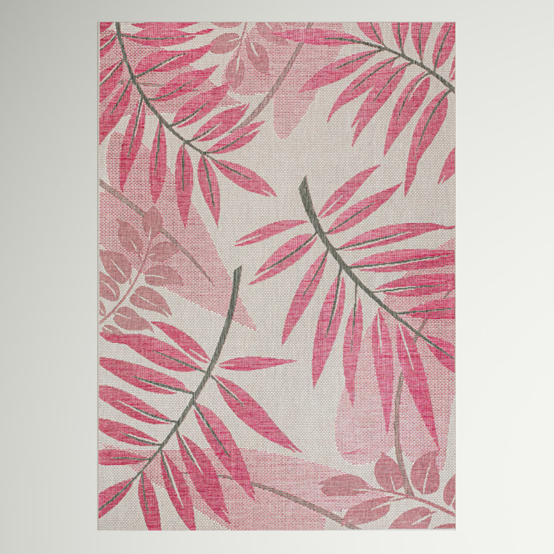 Tapis rose intérieur / extérieur Leaf, Rectangle 5 pi 3 po x 7 pi 6 po