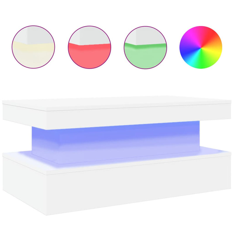 Coffee Table With LED Lights 19.7"X15.7", White