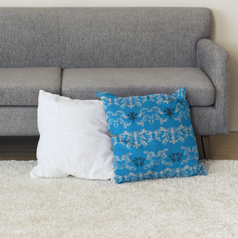 Damask Throw Pillow, Silver/Carolina Blue/Black, 36" x 36"