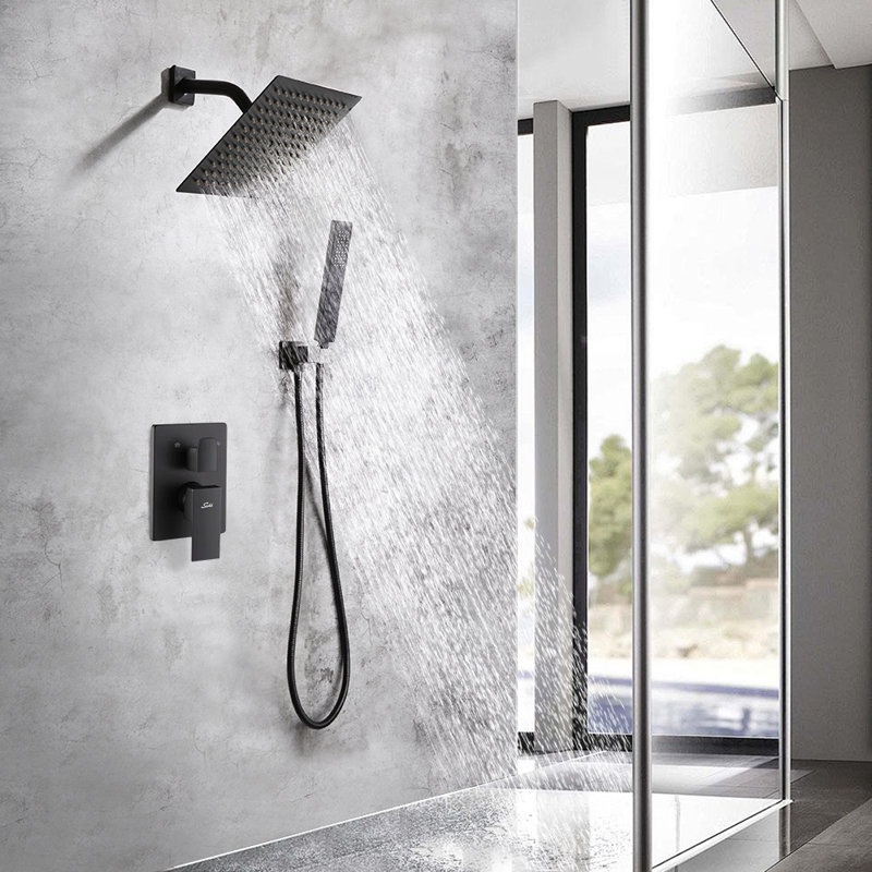 Système de douche complet avec valve brute, Noir mat