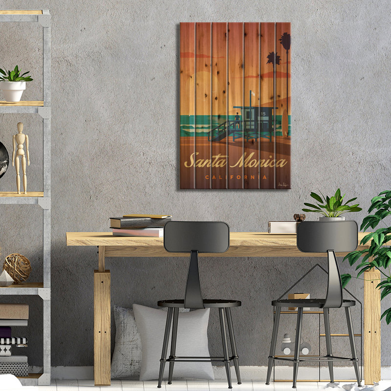 Santa Monica par Ideastorm Studios - impression sur bois sans cadre, H 40 po x l 26 po x P 1,5 po