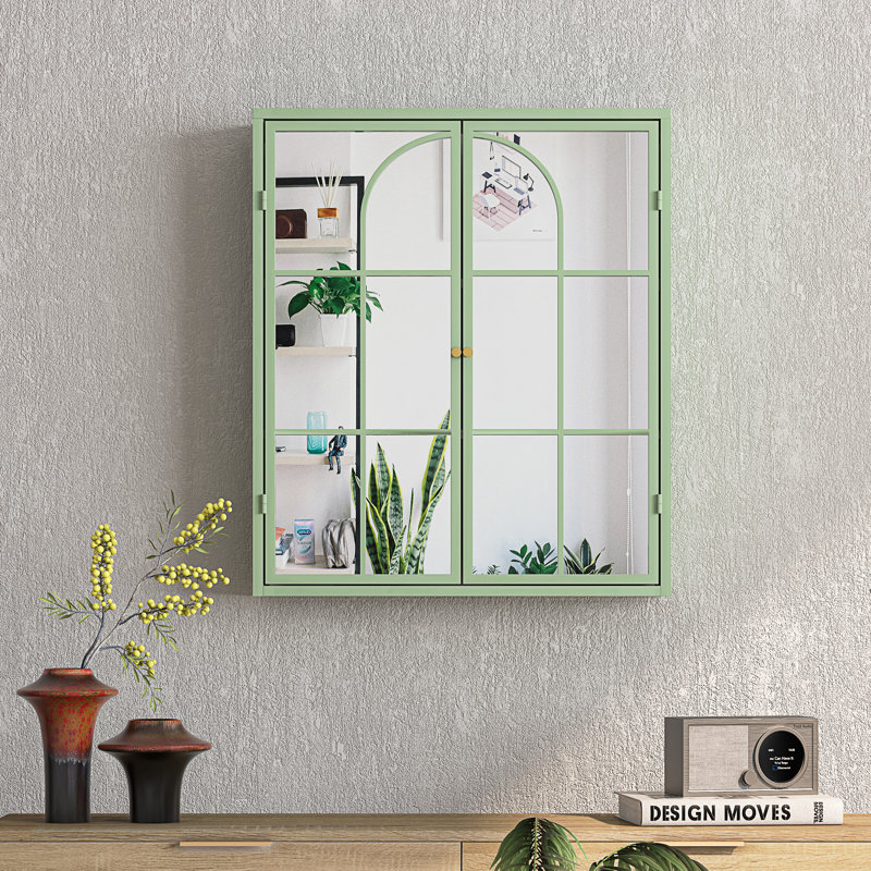 Armoire murale rétro 23,62 "à deux portes avec miroir, espace de rangement à trois niveaux, Vert