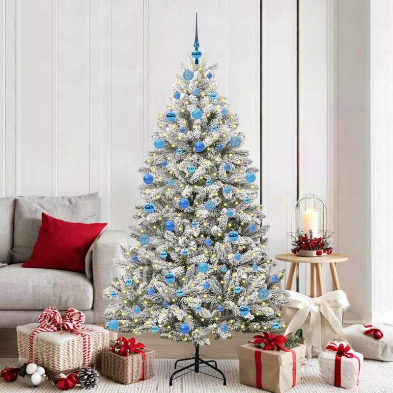 Artificial Christmas Tree Green and White PVC and Metal, 5.91 ft