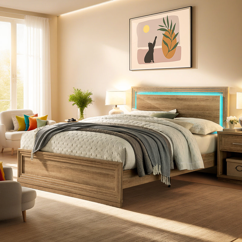 Bed Frame Wooden - Bed Frame With Headboard, Wood Slat Support, No Box Spring Needed, Noise Free, Easy Assembly, Full