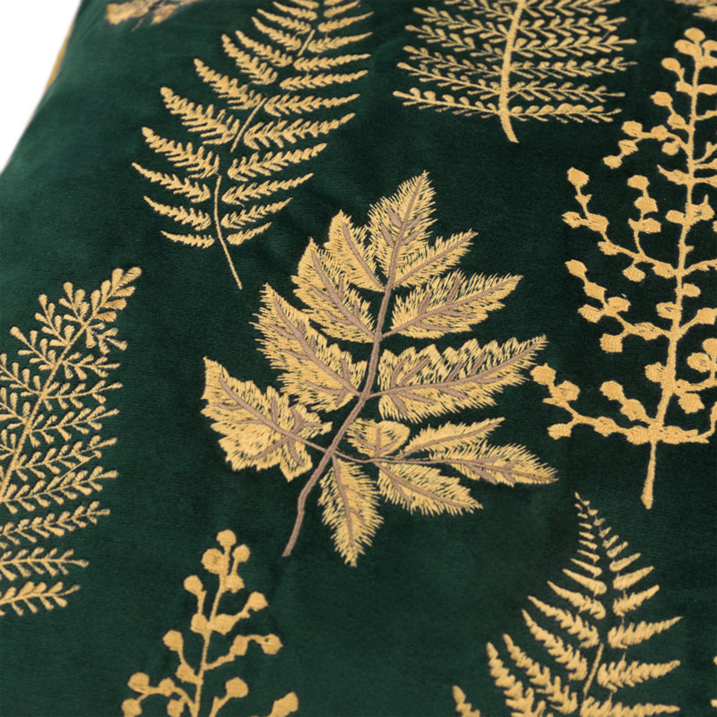  Embroidered Velvet Pillow Cover, Green