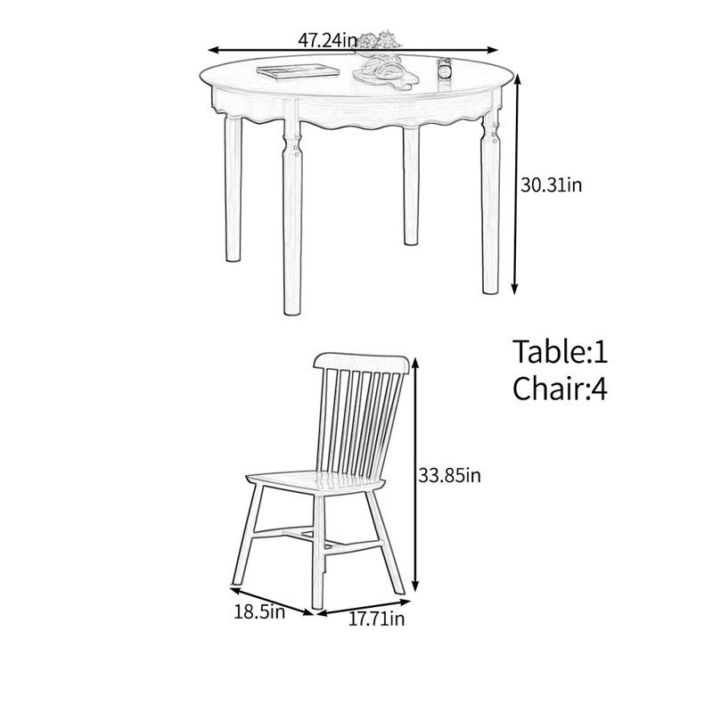 Classic solid wood table set, 5