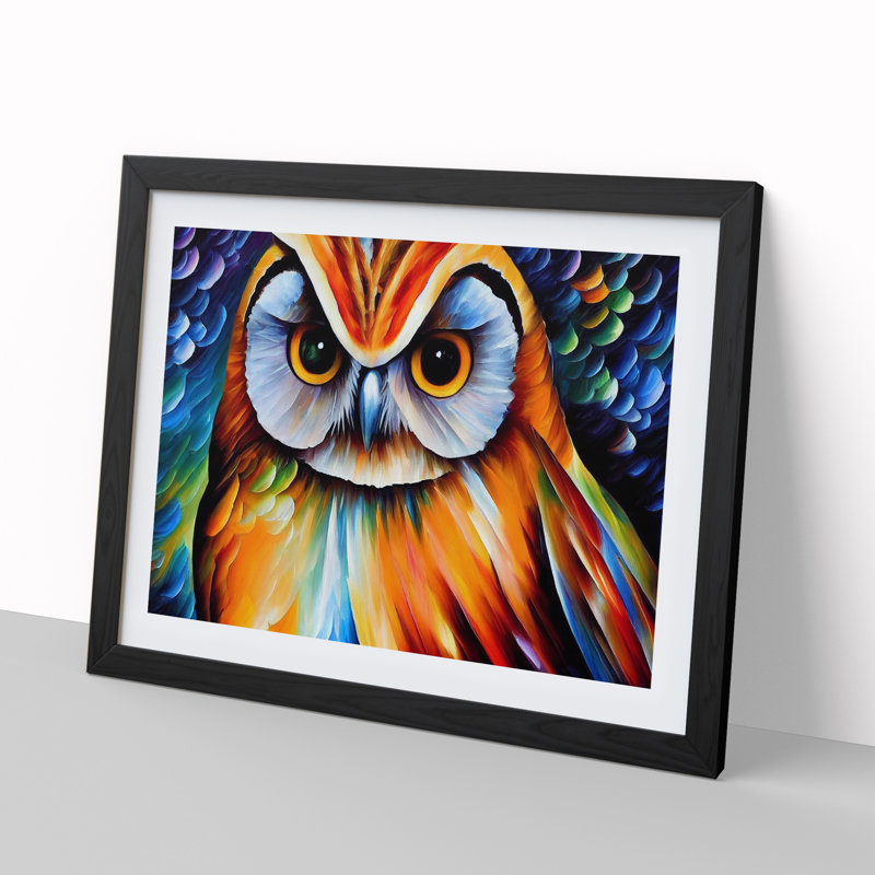 XH1022-6545X Owl Painting Vol.2 Abstract - Single Picture Frame Print, Black, 46cm H x 64cm W