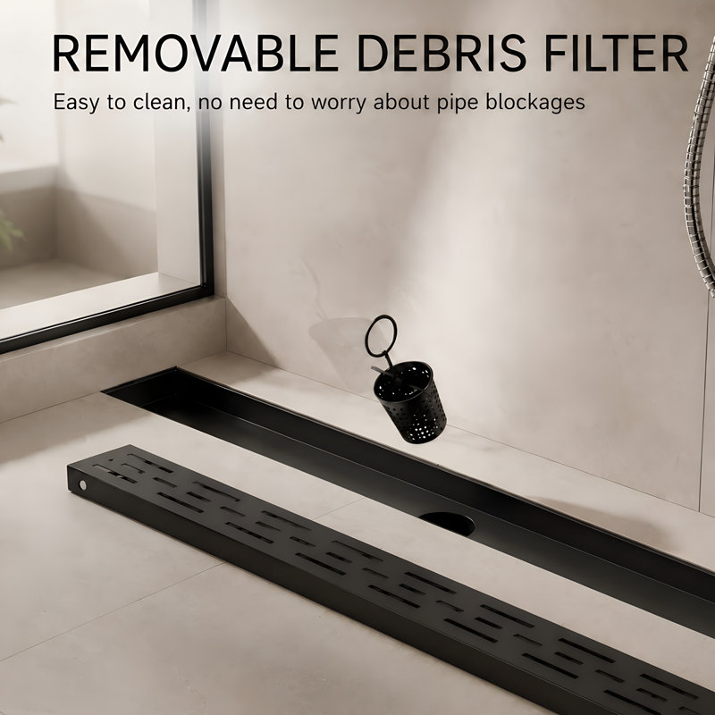 Majesta 36" Matte Black linear grid drain, Matte Black