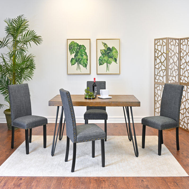 Dining Table Set, Dining Table With Chairs, 5 Pieces: Table, 4 Chairs, Dark Gray