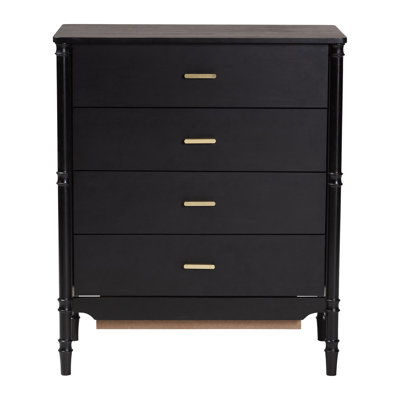 Baxton Studio Marisela Black Wood Chest Of Drawers With Gold Handles - 4-Drawer Vertical Storage Dresser With Bamboo-Inspired Legs, Modern Transitiona by Latitude Run