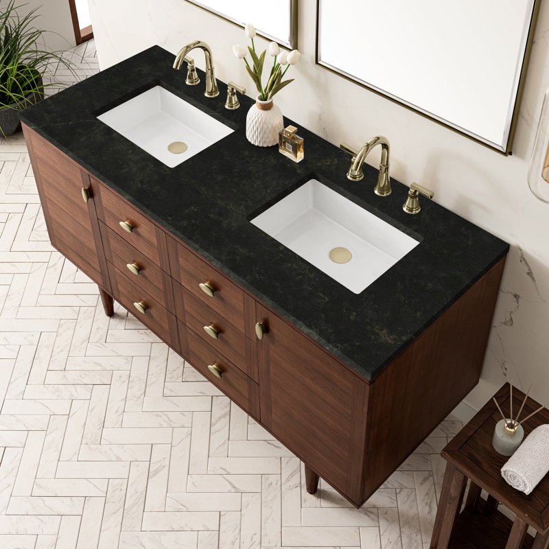 Amberly 60" Double Bathroom Vanity Set, 60", Phantome Eclos, 8" Widespread