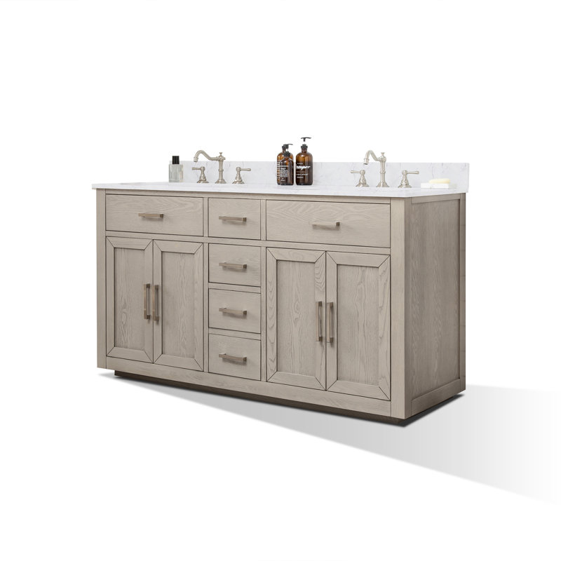 Ensemble de meuble-lavabo double 60 po Arrthor, Chêne gris antique